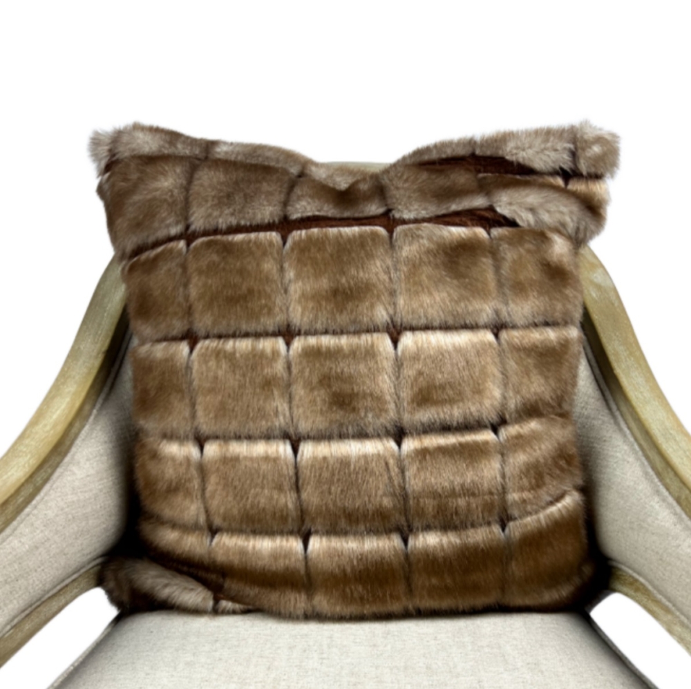 Brown Snow Fox Luxury Faux Fur Throw Pillow