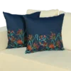 Denim Indigo Pillow with Colourful Embroidered Floral Accents