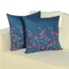 Indigo Denim Pillow with Pink Floral Embroidery