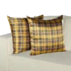 Dark Green on Gold Silk Throw Pillow with plaid pattern