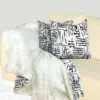 Chic White crinckle Black Abstract Pillow with white faux fur throw set