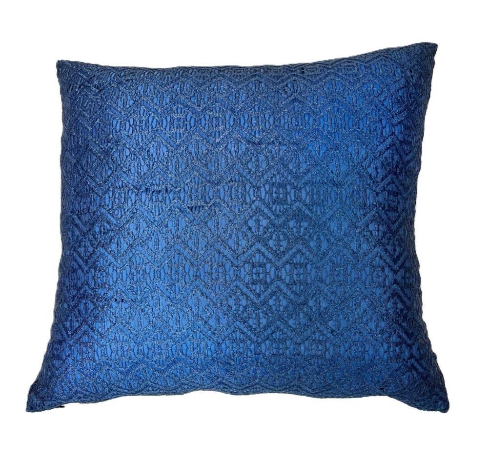 Elegant Navy Blue crochet Pillow with Silk Backing