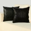 Black Leather & Bronze Giraffe Pattern Throw Pillow with Sparkle