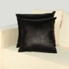 Black Leatherette Pillow with Beige Wave Stitching