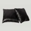 Black Leatherette Pillow with Beige Wave Stitching