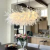 Modern Rectangular Chandelier White Blown Glass Ceiling Mounted