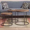 Metal frame solid wood top industrial side table round