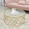 Modern Luxury Nordic Wrought Iron Marble Gold Round Coffee Table