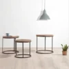 Metal frame solid wood top industrial side table round