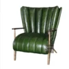 Retro vintage green leather armchair metal