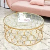 Modern Luxury Nordic Wrought Iron Marble Gold Round Coffee Table