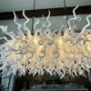 Modern Rectangular Chandelier White Blown Glass Ceiling Mounted