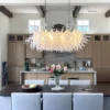 Modern Rectangular Chandelier White Blown Glass Ceiling Mounted