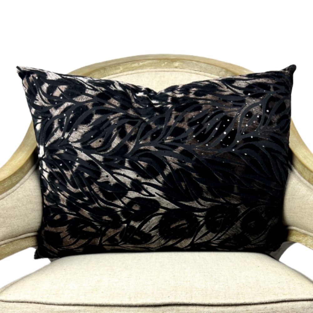 Deluxe Pillow black beige peacock with sequins accent